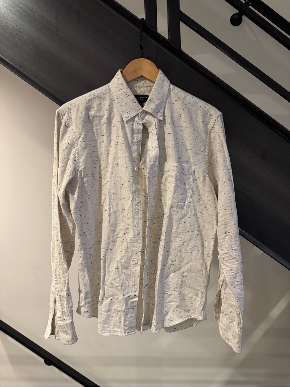 Club Monaco Cream Speckled Long-Sleeve Button-Down Shirt